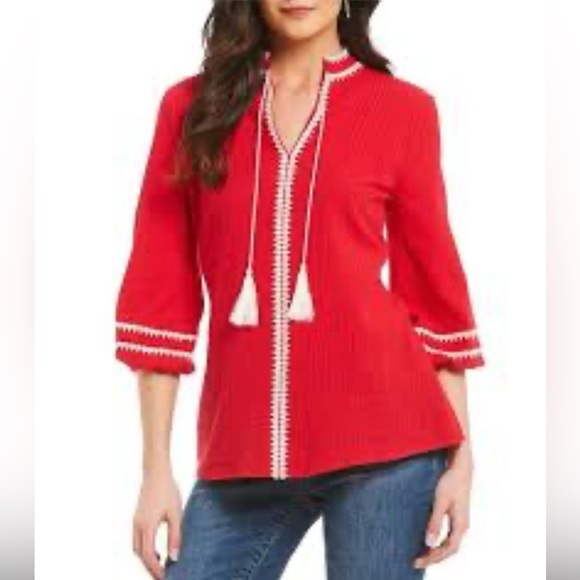 Embroidered red boho top, size L - Picture 2 of 8